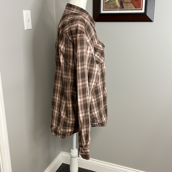 PRANA Asylum Plaid flannel thermal lined Shacket brown outdoor camping organic - Picture 2 of 6